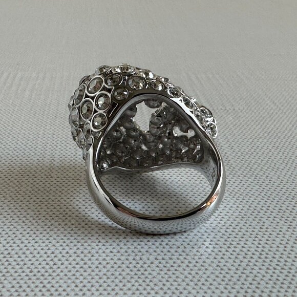 Swarovski Crystal Dome Ring, Rhodium-Plated Swirl Statement Ring, Size 8 - Picture 7 of 15